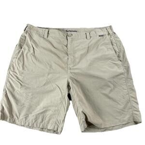 Simms Fishing Shorts Men's 40 Khaki Adjustable Nylon Lightweight 9” Inseam